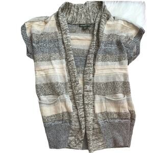 EDDIE BAUER Cozy Brown Knit Open Cardigan Short Sleeves Size Medium